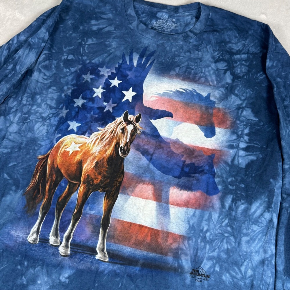 The Mountain Horse Eagle USA Flag Tie Dye Long‎ Sleeve T Shirt 3XL NWOT